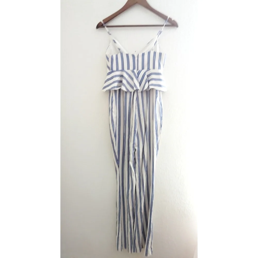 BCBGeneration Blue & White Striped Flared Jumpsuit NEW! - Picture 2 of 10